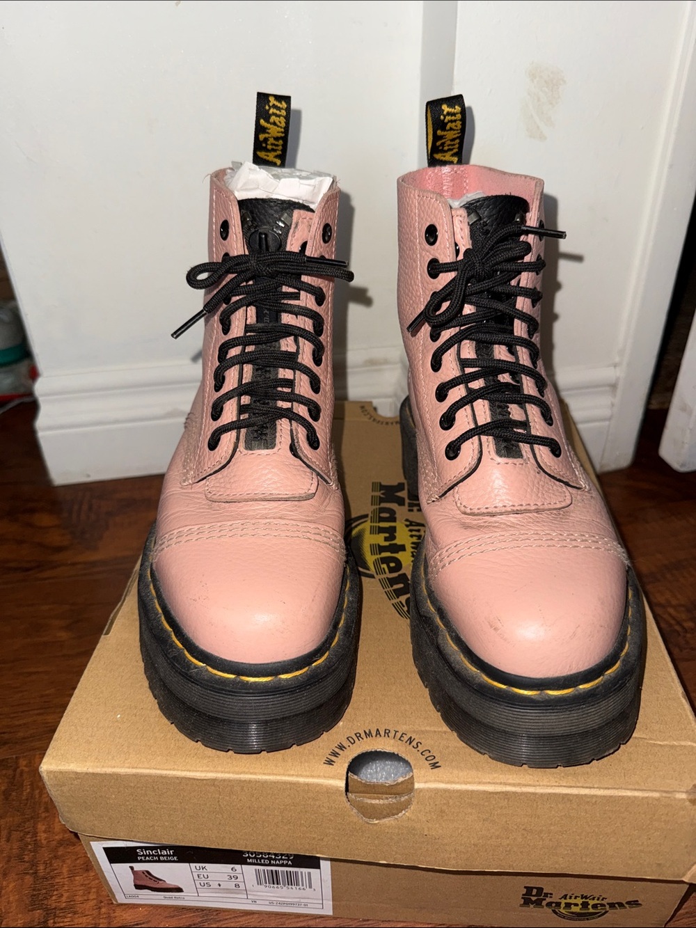 Dr. Martens Sinclair Peach Beige Leather Platform Lace-Up Boots size 8